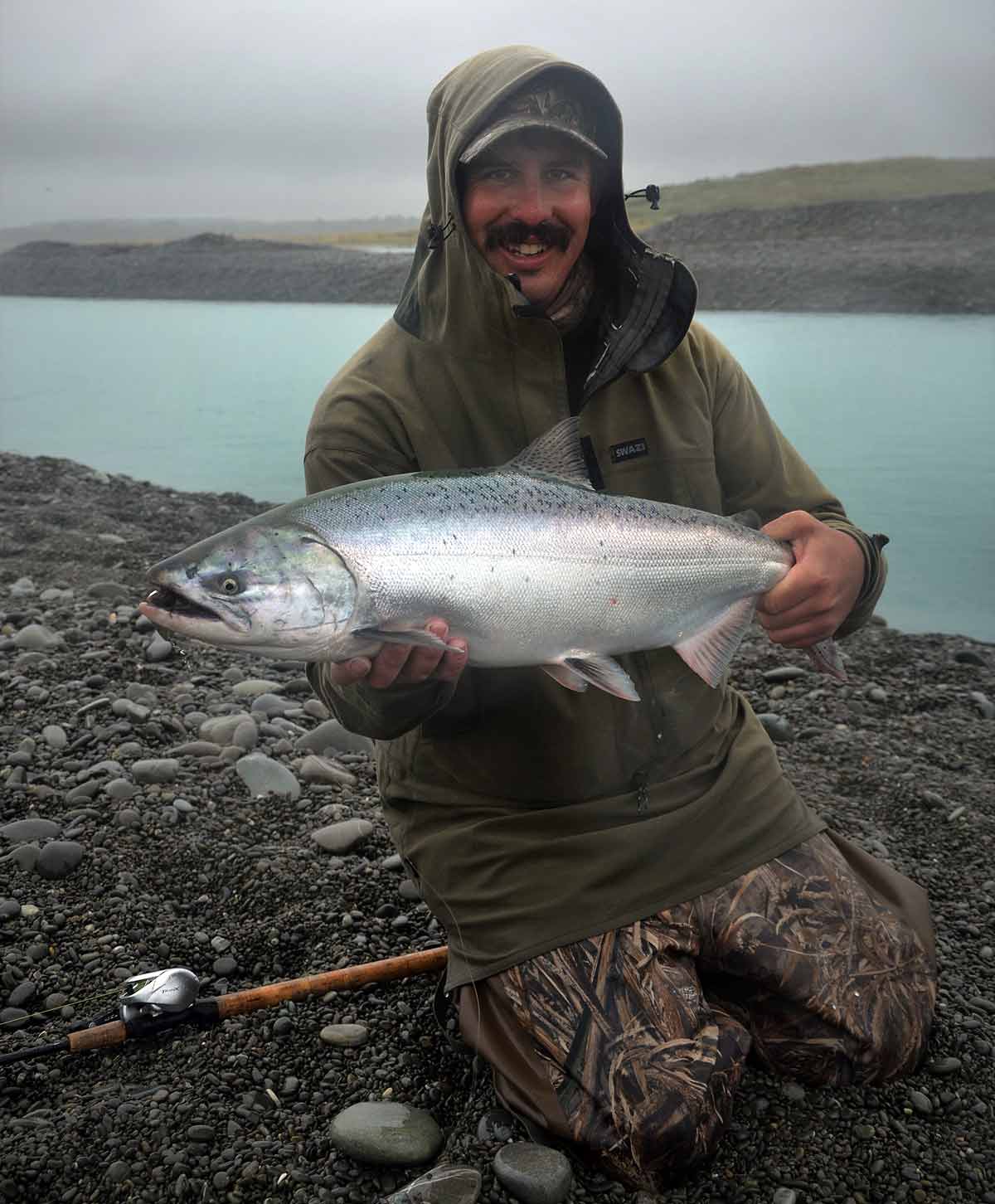 Success. A fresh bright silver sea-run salmon.